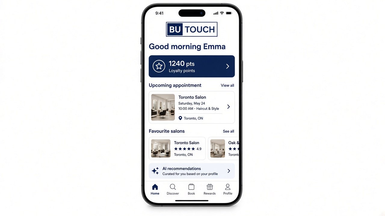 BuTouch client home screen with AI recommendations