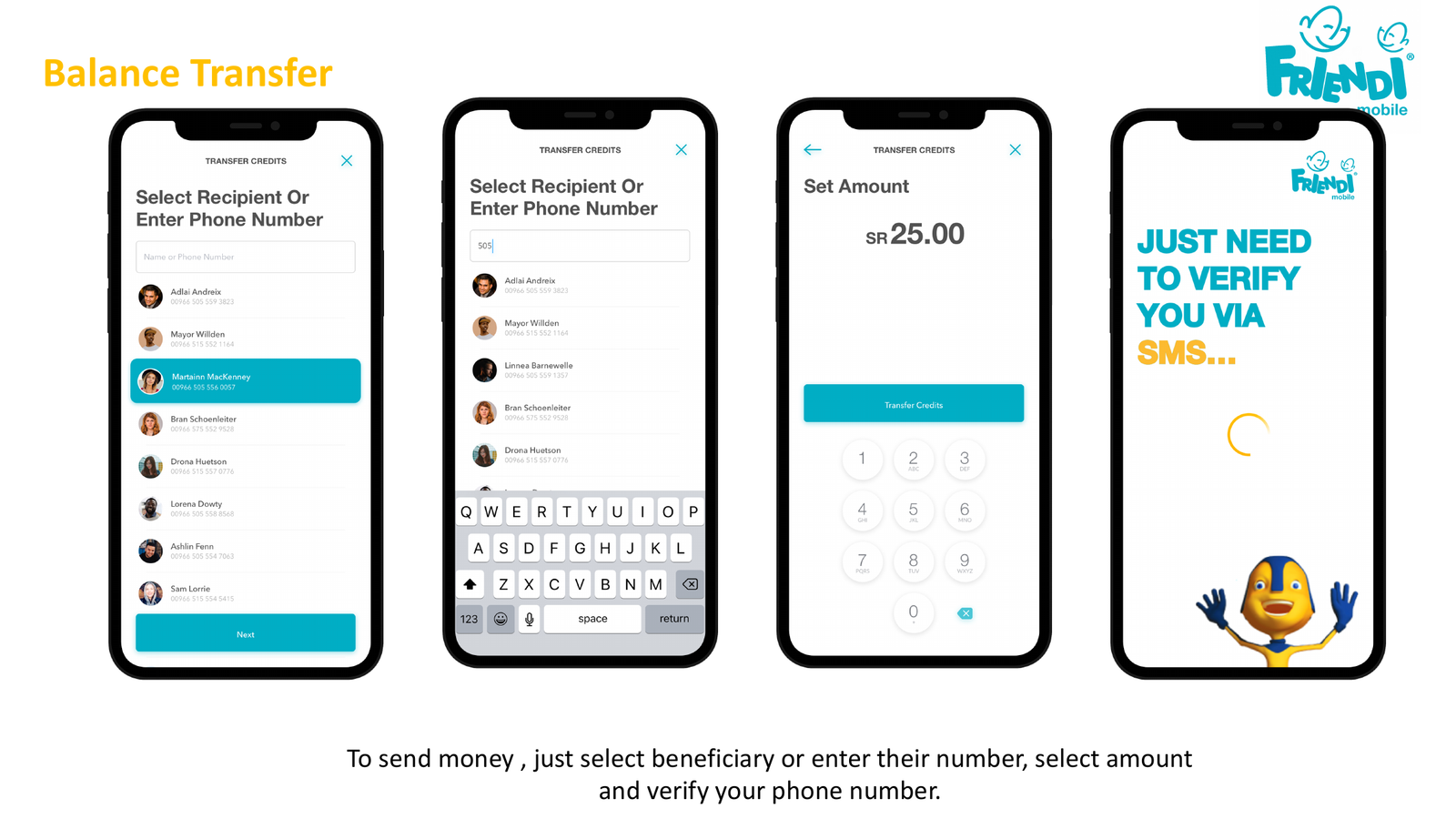 Friendi Mobile balance transfer screens