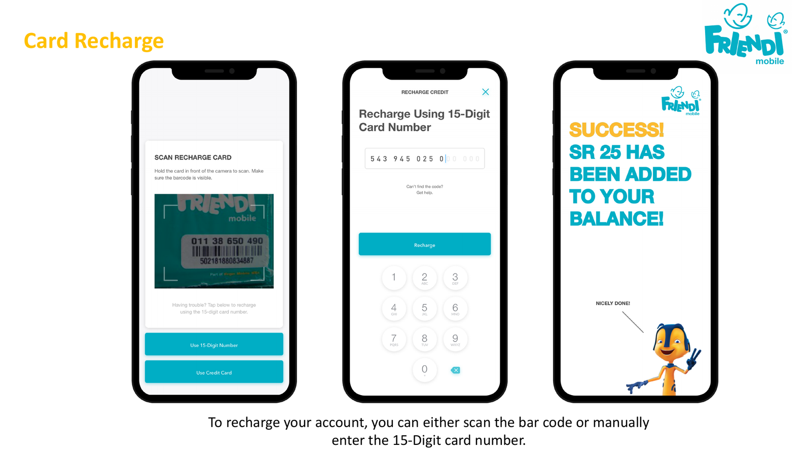 Friendi Mobile card recharge screens