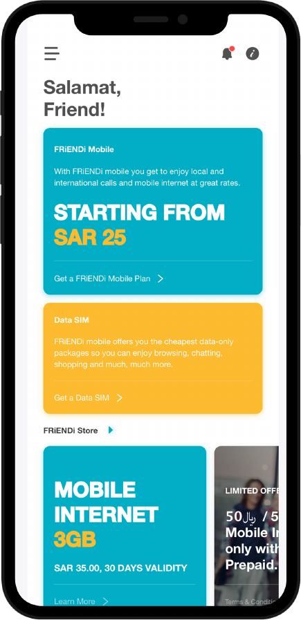 Friendi Mobile home dashboard screen