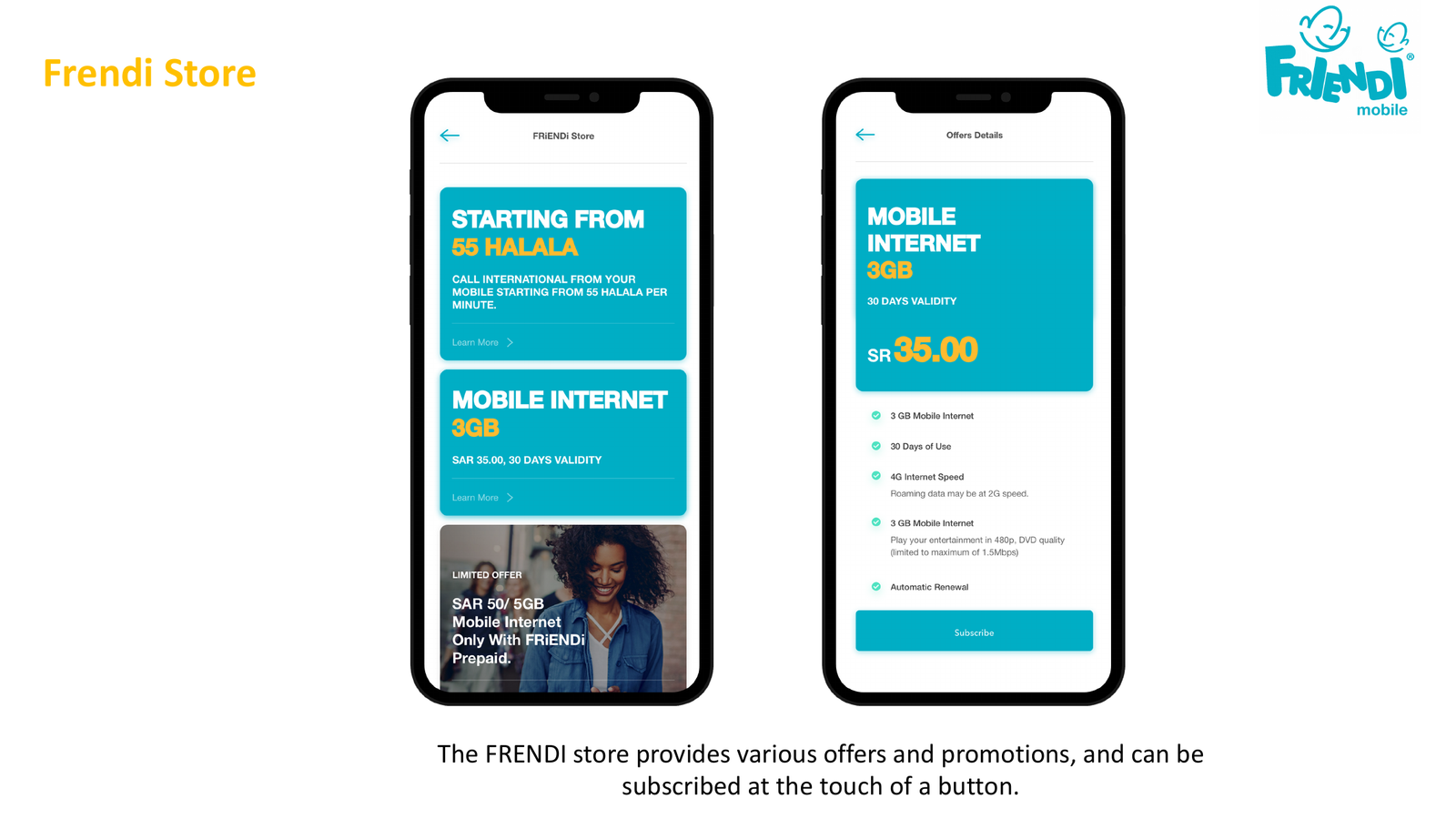 Friendi Mobile store and offers screens
