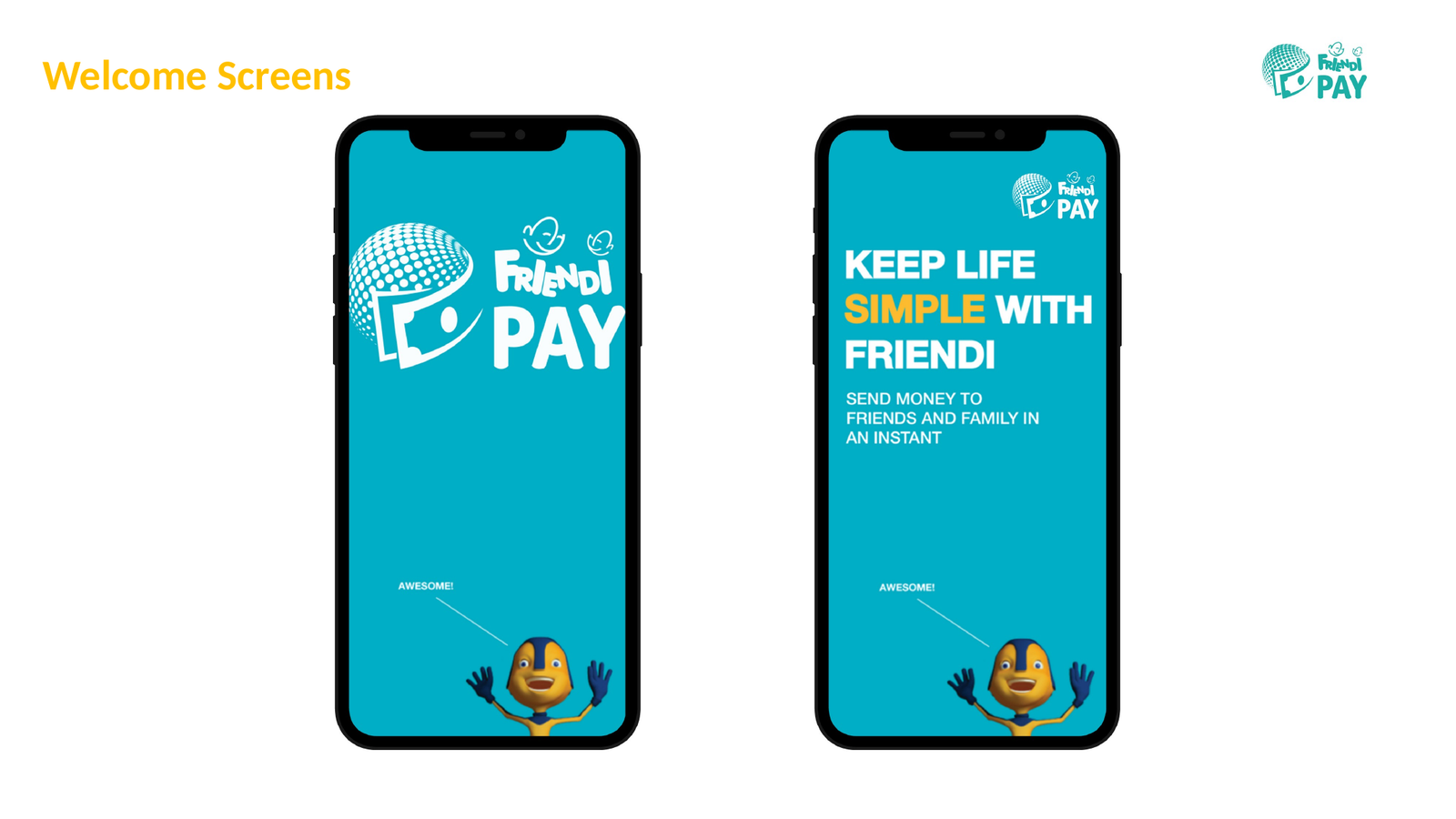 Friendi Pay welcome screens