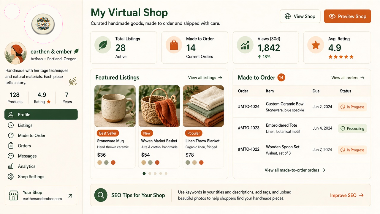Made At Home maker virtual shop dashboard